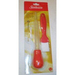Red Kitchen Sunbeam Plastic Turkey Cooking Baster Basting Brush Set Lacers Twine